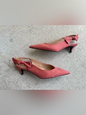 Zara Pink Suede Slingback Pointed Toe Kitten Heels 36 6 Coquette Dainty Office